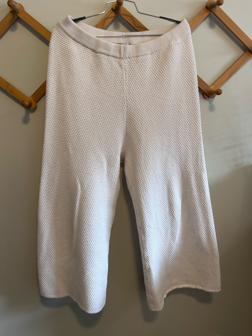 Free People Cream Textured Knit Crop Wide-Leg Capris